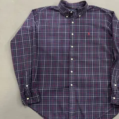 【XL/クラシックフィット】ラルフローレン チェック柄 長袖ボタンダウンシャツ 紺 赤 ポニー刺繍【2039ST】