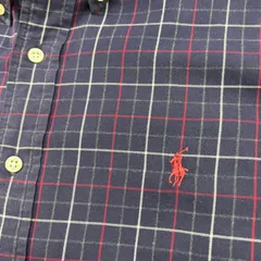 【XL/クラシックフィット】ラルフローレン チェック柄 長袖ボタンダウンシャツ 紺 赤 ポニー刺繍【2039ST】