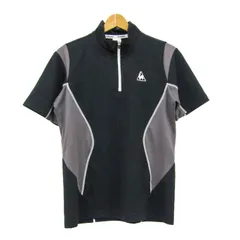 ルコックスポルティフ ポロシャツ トップス 半袖 ハーフジップ ハイネック ゴルフウエア メンズ Lサイズ 黒/グレー le coq sportif 【中古】