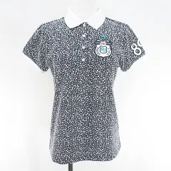 パーリーゲイツ PEARLY GATES ゴルフウェア 水玉 ドット 半袖 ポロシャツ カットソー 0 灰系 グレー ロゴ 文字 刺繍 ワッペン