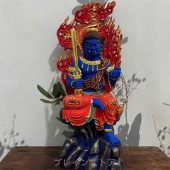 修縁堂】珍品 彩繪 金箔 不動明王 木彫り 木彫仏像 不動明王 仏教工芸 