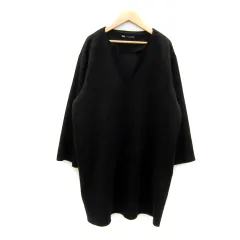 ザラ ZARA ワンピース ひざ丈 長袖 スリットネック 無地 スエード調 L 黒 ブラック /SY47