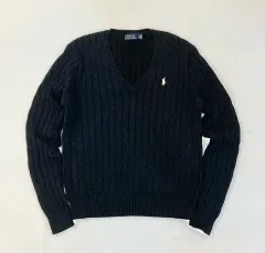 ポロ ラルフローレン Vネック ケーブル編み ケーブル編み ニット ブラック