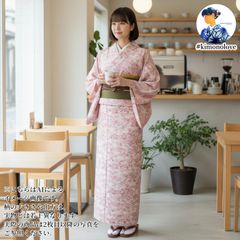 小紋着物 正絹 色紙に桃の花 桃色 アンティーク着物 A-0623 - メルカリ