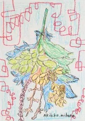 三原彰彦 サロン・ドトーヌ入選作家 [スワッグ]ドローイング 原画 現代アート artwork 絵画 美術品 インテリア 植物画 抽象画 花 はな art 風水 花の絵 画画 畫畫 リース 花束 フラワー flower 壁飾り ウォールアート オイルパステル画