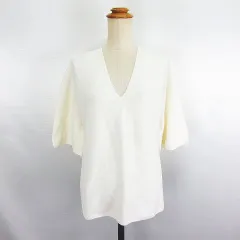 ユニクロ UNIQLO ニット セーター 五分袖 フレアスリーブ Vネック 3Dコットン L オフホワイト ※EKM