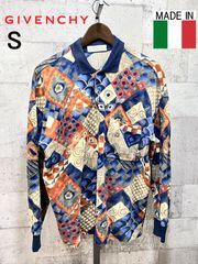 90s ジバンシー イタリア製 総柄 ニットポロ 長袖ポロシャツ GGロゴ 