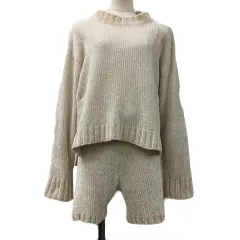 ジェラートピケ gelato pique ルームウェア セットアップ セーター プルオーバー スリット 長袖 パンツ ショート ウエストゴム F ベージュ