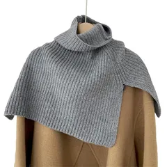 【新品】 [LeafIn] ネックウォーマー ニット付け襟 レディース ネックカバー タートル付け襟 タートルネック ニット 付け襟 肩掛け トップス あったか 暖か 防寒 保温 無地 (グレー) 0