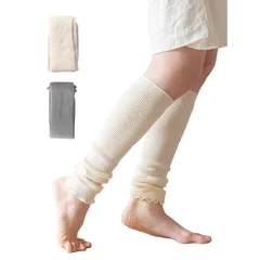 【新品】 [SOWAN] [ソワン] 2足組 リネンコットン レッグウォーマー ボタニカル 日本製 レディース メンズ (アイボリー,ダークグレー) 1