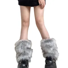 【新品】 [Laisve] レッグウォーマー 足首ウォーマー ふわふわ 暖かい もこもこ 防寒 靴下 美脚 レディース フェイクファー 長靴 ロング ルーズソックス 女性 サブカル系 冷え対策 厚手 可愛い モダン レトロ 1