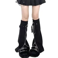 【新品】 [YANHUILAY] レッグウォーマー 地雷系 ルーズソックス 足首ウォーマー 長め ベルト付き 調節可能 靴下 美脚 Y2K 原宿系 サブカル系 ファッション 冷え対策 レッグカバー 黒 レディース 1