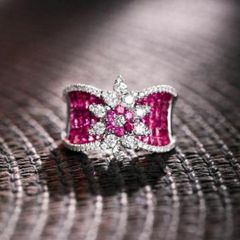 14K CZと人工ルビーのデザインリング Fサイズ 王冠 ルビー 5A級CZダイヤ スクエア細工 指輪 リング - メルカリ