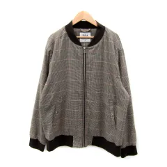 イッカ ikka ブルゾンジャケット ミドル丈 チェック柄 千鳥格子柄 ジップアップ XL ブラウン /SY6