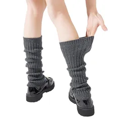【新品】 [Yawlsow] レッグウォーマー レディース ガールズ Y2k ニット フリル レッグウォーマー 冬 スパンコール付き かわいい ロングソックス ゴス 原宿 アクセサリー (女子（痩せ型）, グレー, ONE SIZE) 1