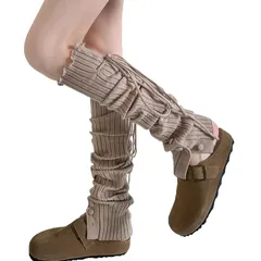 【新品】 [Roiyezo] レッグウォーマーニット 足首ウォーマー ロング 膝上 防寒 靴下 レッグウォーマー ズリ 落ちにくい 厚手 レッグカバー 高弾性 ルーズソックス ストラップ 1