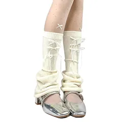 【新品】 [YANHUILAY] レッグウォーマー レディース ルーズソックス 足首ウォーマー リボン 可愛い JK Y2K 美脚 柔らかい 暖かい 冷え対策 人気 学生 高校生 制服小物 (クリーム白色, M) 1