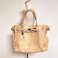 イタリアブランド MAISON CONNIE 本革 ファスナー付き レザートートバッグ A4可 ベージュ