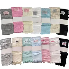 【新品】 [Eukkis] 春夏薄手40cmコットンレッグウォーマー 足首保温 冷房対策 フリルハイソックス Y2Kリブニットルーズソックス 柔らか肌触り ベージュドット 1