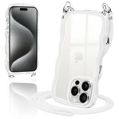 【在庫セール】首掛け 斜めかけケース 肩掛け 個性 可愛い 創意 スマホケース かわいい Pro Pro 韓国 15 いPhone 透明 カバー TPU 薄型 クリア ショルダー 耐衝撃 ケース 用 アイフォン15Pro(ホワイト) iPhone15