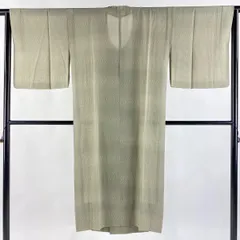 道行 身丈128cm 裄丈63cm S 和装コート 千代田衿 よろけ縞 灰緑 正絹 名品 【中古】