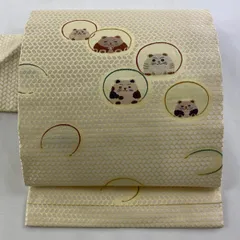 【美品】 名古屋帯 逸品 動物 鈴 刺繍 金糸 クリーム 正絹 【中古】