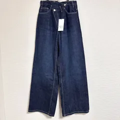 タグ付 ZARA TRF ワイドレッグクロスウエストハイウエストジーンズ アシメフロントデザイン ワイドストレートデニムパンツ 38