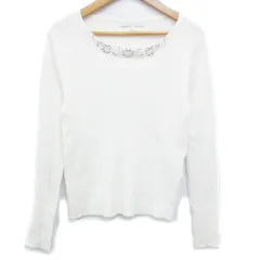 プロポーション ボディドレッシング PROPORTION BODY DRESSING リブニット カットソー 長袖 ラウンドネック 透け感 ビーズ 2 白 ホワイト /FF25のサムネイル