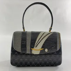 和装バッグ 優品 フォーマル 縞 幾何学模様 箔 銀糸 灰色 正絹 和装小物  【中古】