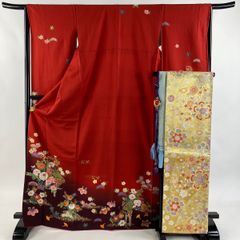 美品】 袋帯 秀品 桜 花びら 金糸 箔 ピンク 六通 正絹 【中古