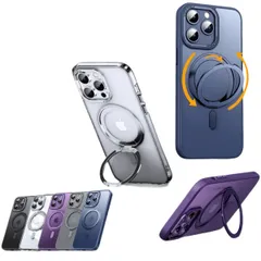 新品 MagSafe対応 iPhone 15 Pro ケース 360°回転 アイフォン15プロ カバー縦横両対応 iPhone 15pro 携帯ケース 半透明 ワイヤレス充電 車載ホルダー 対応 マグセーフ スタンド付きリングブラック