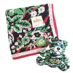 ヴィヴィアンウエストウッド Vivienne Westwood フラワー 花柄 タオルハンカチ グリーン系 刺繍 ベア マスコット タグ付