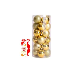 【新品】 Madrugada 選べる【全11色】 クリスマス オーナメント ボール 24個セット ツリー デコレーション ボール 飾り クリスマス パーティー タトゥーシール 付き2点セット S325 (8cm, ゴールド) 0