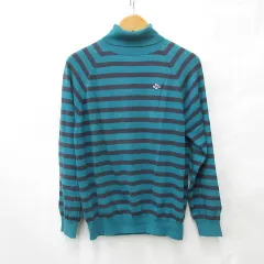 パーリーゲイツ PEARLY GATES ゴルフ スポーツウエア ニット セーター 長袖 タートルネック ボーダー 緑 グリーン 紺 ネイビー 4