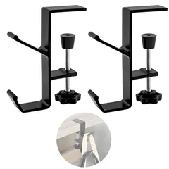 カバン掛け ポクミル テーブルフック 2個セット フックずり落ち防止 デスク 戸棚下ハンガー 調節可能 キッチン オフィス バッグハンガー 2層 モバイル 出張 旅行 便利グッズ 耐荷重10㎏ (黒)