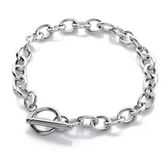 ブレスレット メンズ レディース アクセサリー ステンレス マンテル チェーン シルバー (幅：8mm、長さ：21cm) 0