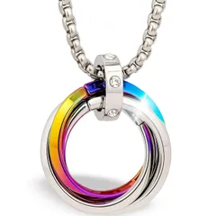 [CCopan] 【秒でオシャレ/安心のギフト】 ネックレス メンズ レディース 人気 ペンダント アクセサリー 金属アレルギー対応 チョーカー プレゼント 誕生日 記念日 (三連リング（レインボー）) 0
