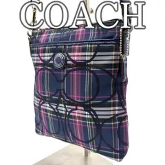 コーチ COACH シグネチャー チェック柄 ショルダーバッグ ナイロン ネイビー ピンク Y2K Shoulder Bag Signature Check Nylon Navy Pink