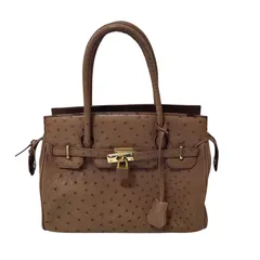 Z1598 オーストリッチ ハンドバッグ レディースバッグ ブラウン