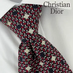 《美品》Christian Dior (クリスチャンディオール) ネクタイ 総柄 幾何学模様 チェック柄 スクエアクロスパターン レッド ブルー ホワイト