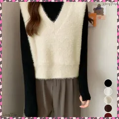 送料無料 シャギーニットベストショート丈ニットジレ レディース フェイクファーニットベスト Vネック ノースリーブニットトップス 大人可愛い重ね着ニット無地 韓国風春秋冬服 レイヤードニット女 セーターベスト起毛 ふわふわニットソー