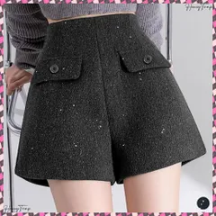 送料無料 ラメ付きショートパンツ 秋冬 ツイード風 レディース 体型カバーワイドパンツ ハイウエストきれいめ短パンおしゃれ 着やせショーパン美脚脚長 韓国風ポケットデザイン 高く見えショーパン エレガントオシャレ 大人可愛いボトムス