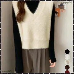 シャギーニットベストショート丈ニットジレ レディース フェイクファーニットベスト Vネック ノースリーブニットトップス 大人可愛い重ね着ニット無地 韓国風春秋冬服 レイヤードニット女 セーターベスト起毛 ふわふわニットソー