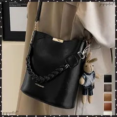 ショルダーバッグロープ編みハンドルバッグ レディース PUレザーバケツバッグチャーム付き こなれ感鞄 韓国風2way斜め掛けバッグ 高見えミニトートバッグレトロ 通勤通学鞄おしゃれ 人気 手提げバッグ 編み込みハンドル鞄