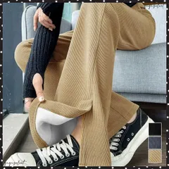 裏起毛コーデュロイパンツ微フレアパンツ冬 ハイウエストあったかパンツ レディース 防風防寒フロントスリットパンツ 暖かいズボン 美脚脚長秋冬ボトム イージーパンツ 韓国風フレアパンツ モップパンツお洒落 セミワイド 着やせ