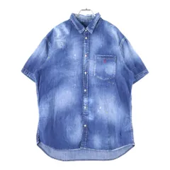 DSQUARED2 (ディースクエアード) 20SS ダメージ加工 レギュラーカラー デニム半袖シャツ インディゴ S74DM0374 S30341