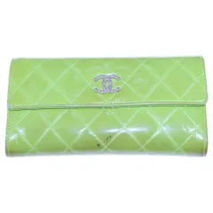 CHANEL (シャネル) マトラッセ ココマーク キルティング ロングウォレット 長財布 カードケース パテント イエローグリーン シルバー金具