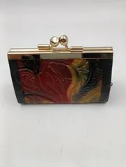 【K-1647】工芸作家 皮製がま口小銭入れ