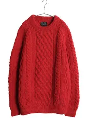 【お得なクーポン配布中!】 フィルソン フィッシャーマン ウール ニット セーター メンズ XL アラン ケーブル 長袖セーター ヘビーウェイト 大きいサイズ レッド 無地