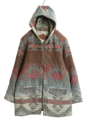 【お得なクーポン配布中!】 90s USA製 ウールリッチ ネイティブ 総柄 ウール ラグ ジャケット レディース L オールド ブランケット フルジップ パーカー ハーフ コート